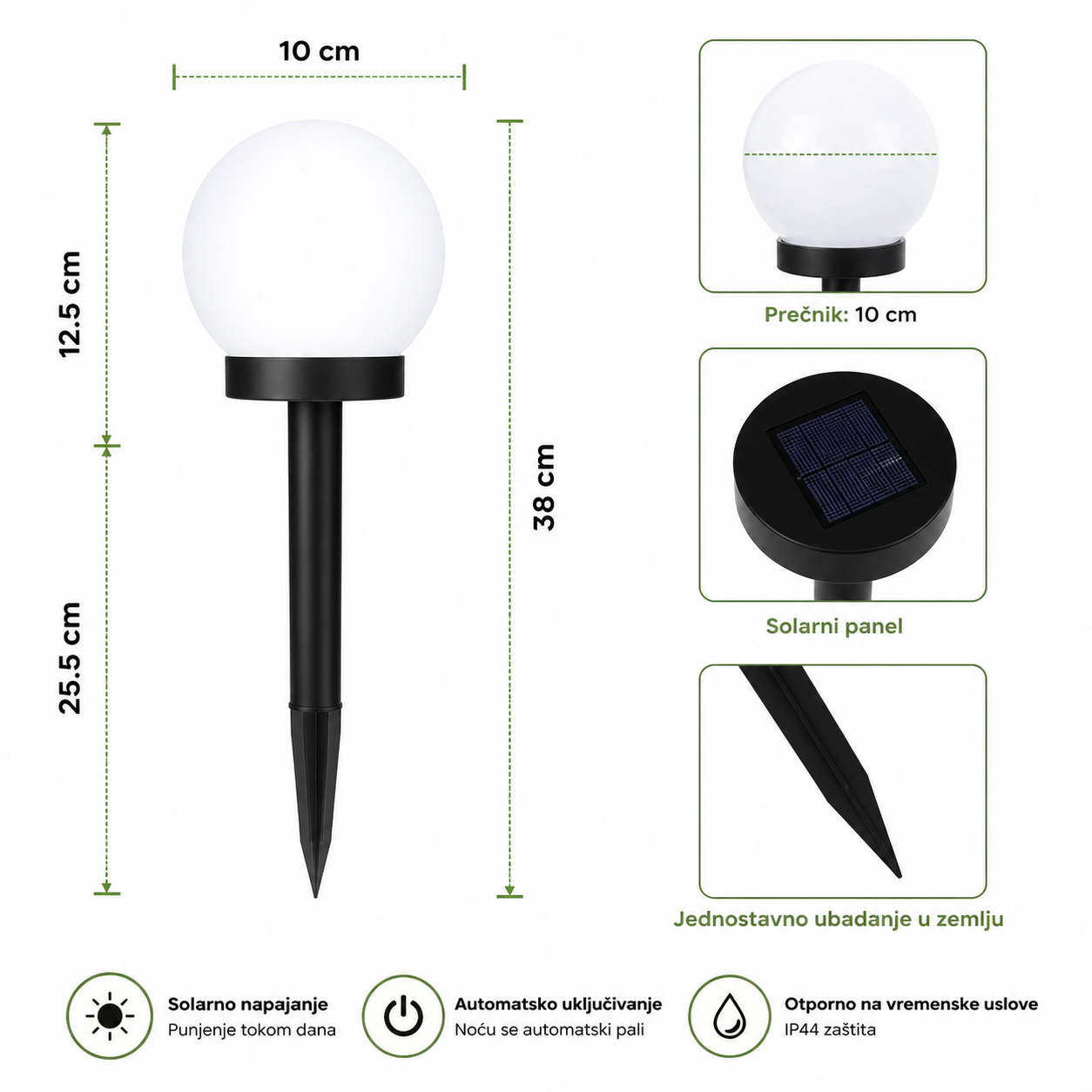 Solarne LED baštenske lampe kugle - 2 kom.