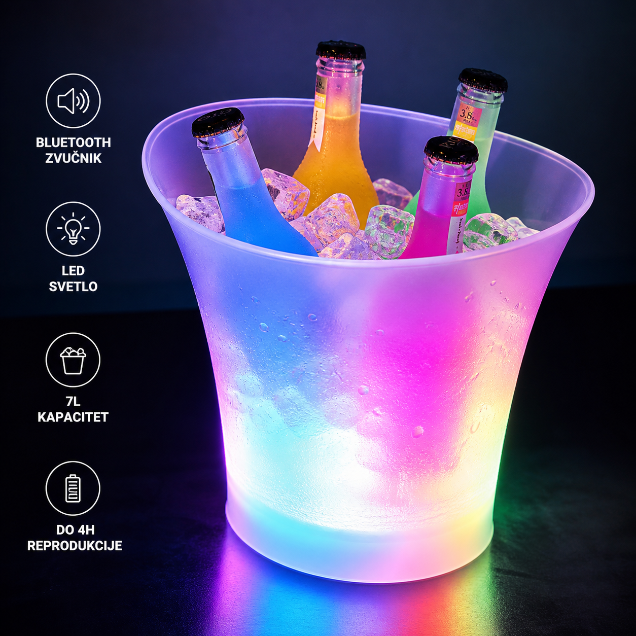 LED kibla za piće sa Bluetooth zvučnikom - 3 u 1
